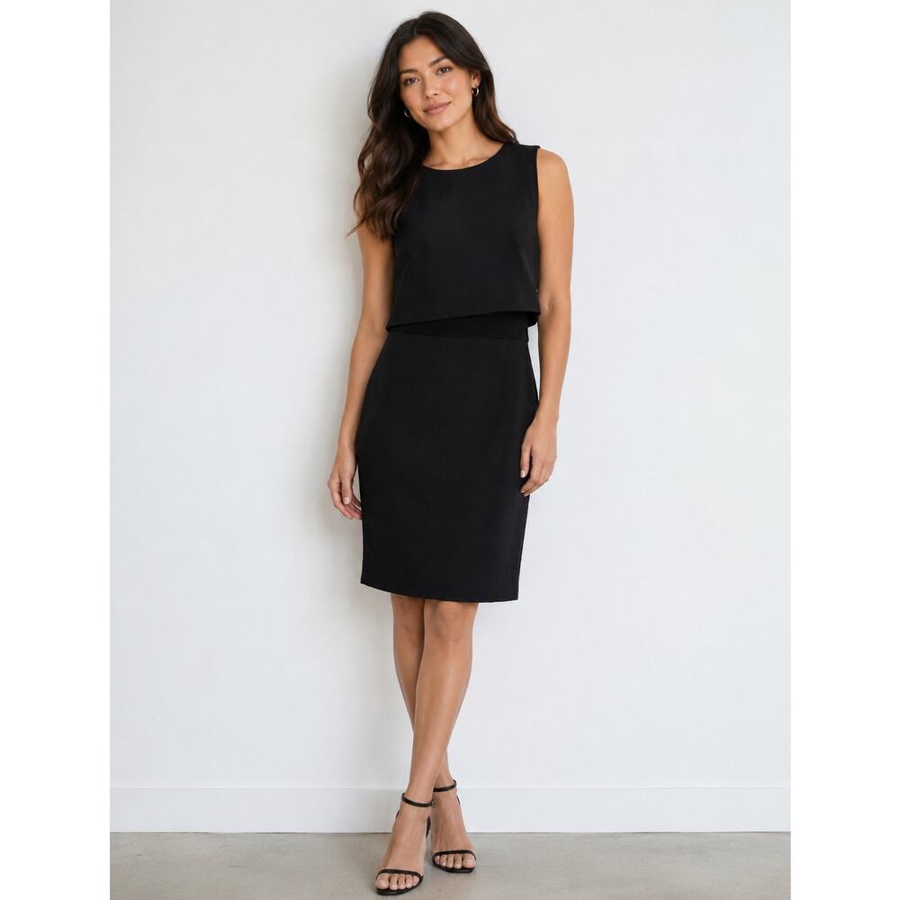 Vince Camuto Black Sleeveless Popover Layered Sheath Cocktail Dress Size 2 Party